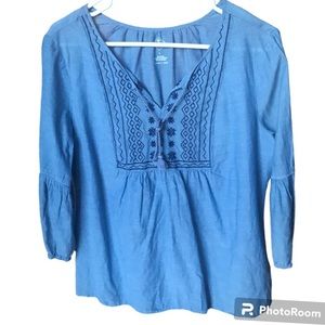 St Johns Bay Boho Peasant Embroidered Top, Size Large Cotton 3/4 Sleeve